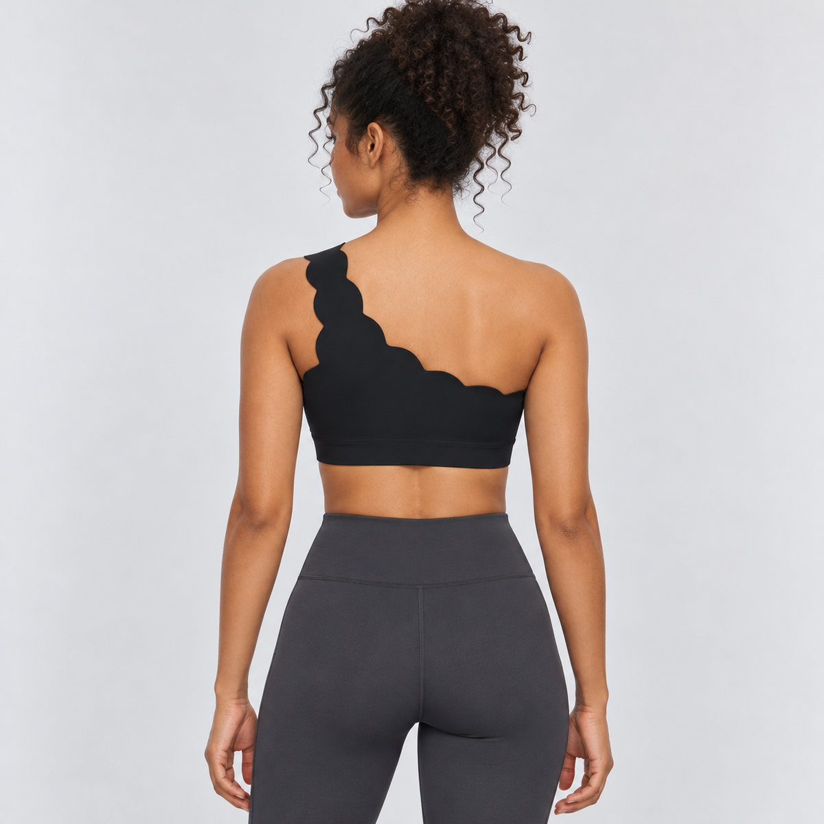EMY BLACK one-shoulder sports bra - back view