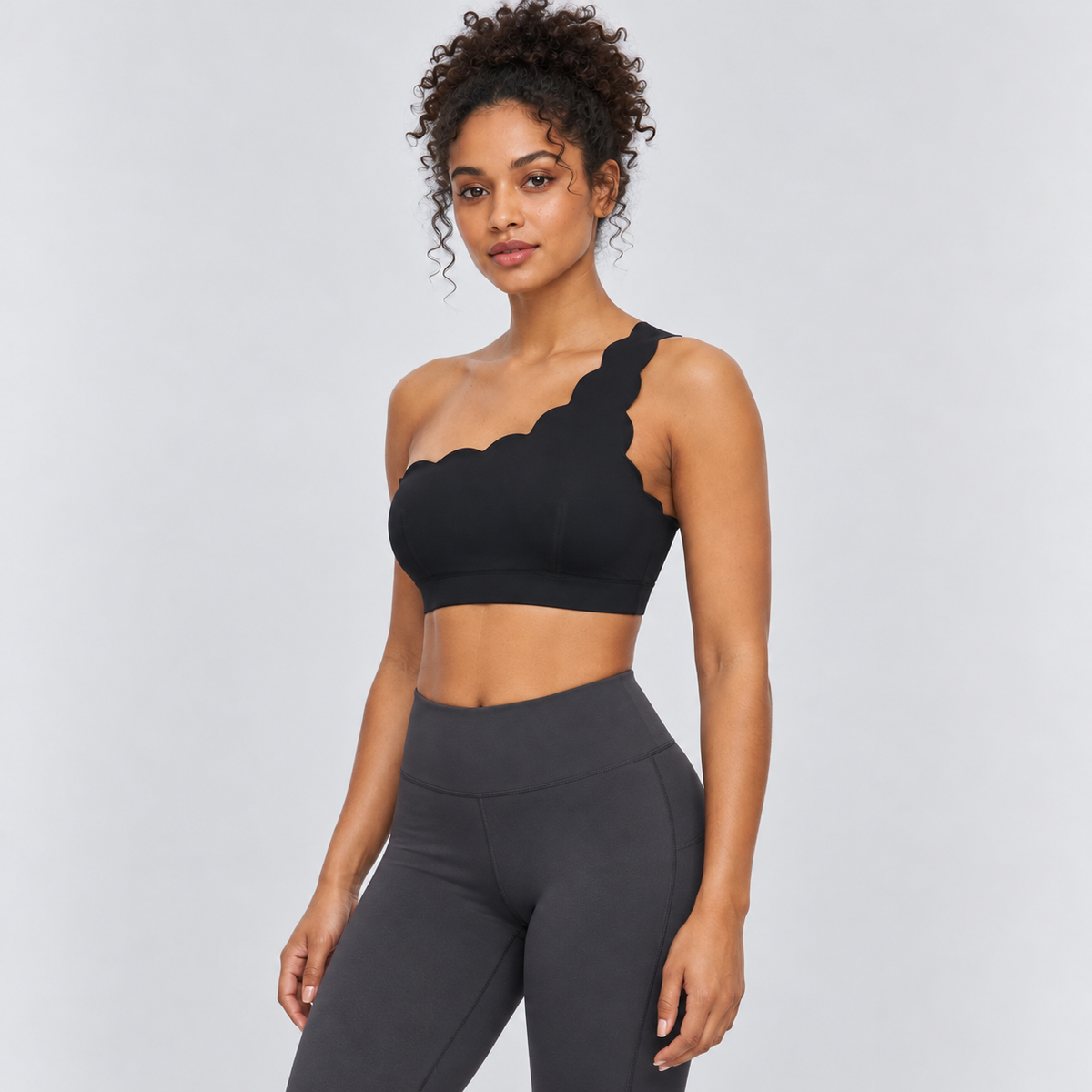 EMY BLACK one-shoulder sports bra - three-quarter view