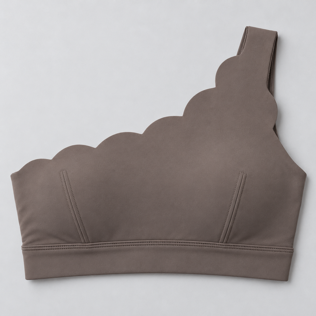 EMY KAKI BROWN one-shoulder sports bra - fabric-detail view
