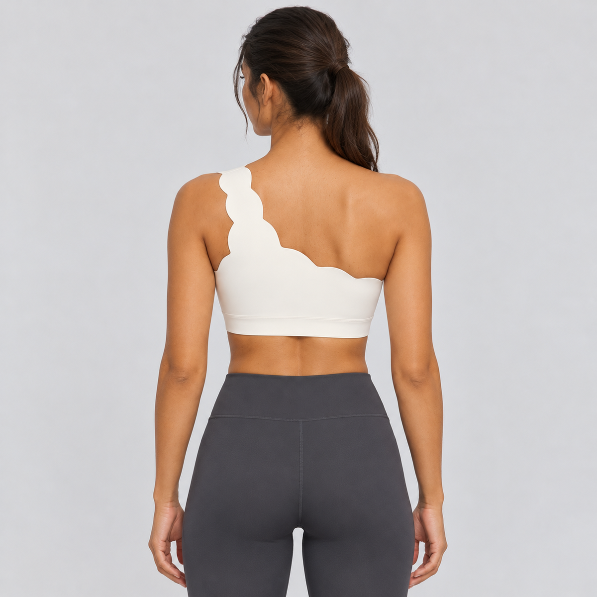 EMY Light Ivory one-shoulder sports bra - back view