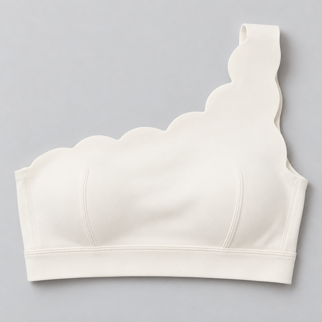 EMY Light Ivory one-shoulder sports bra - fabric-detail view