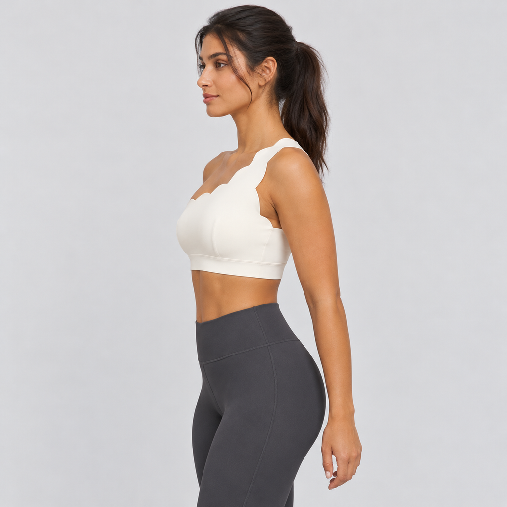EMY Light Ivory one-shoulder sports bra - side view
