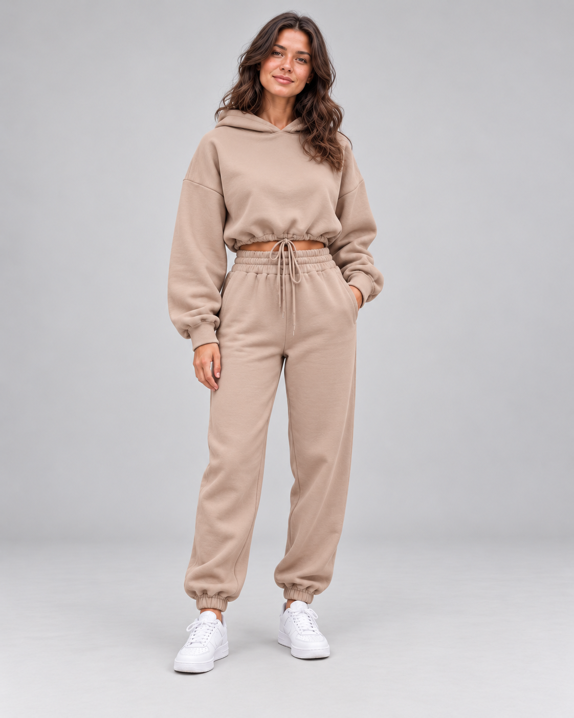 INAYA hoodie and jogger pants set - khaki - front view