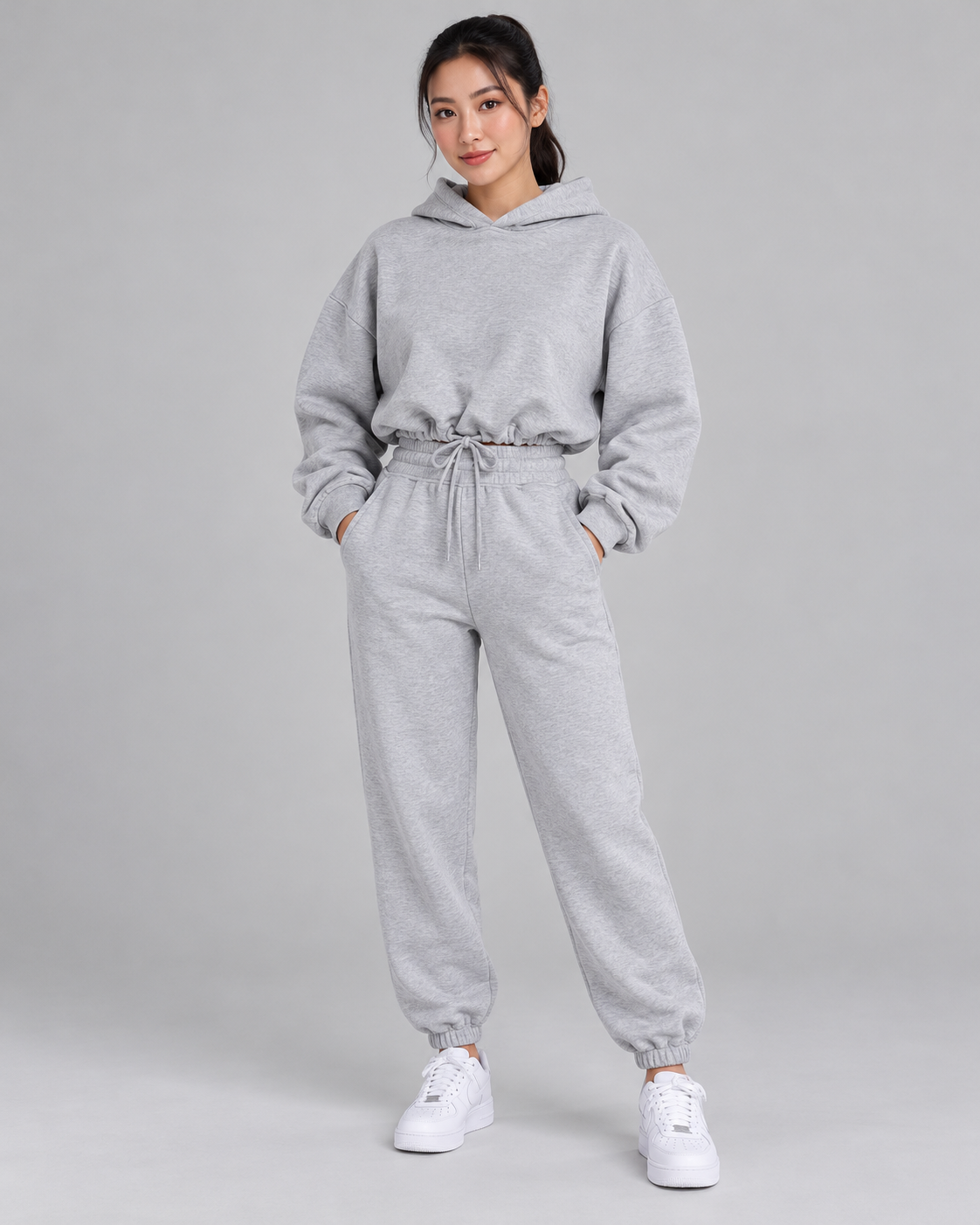 INAYA hoodie and jogger pants set - light gray - front view