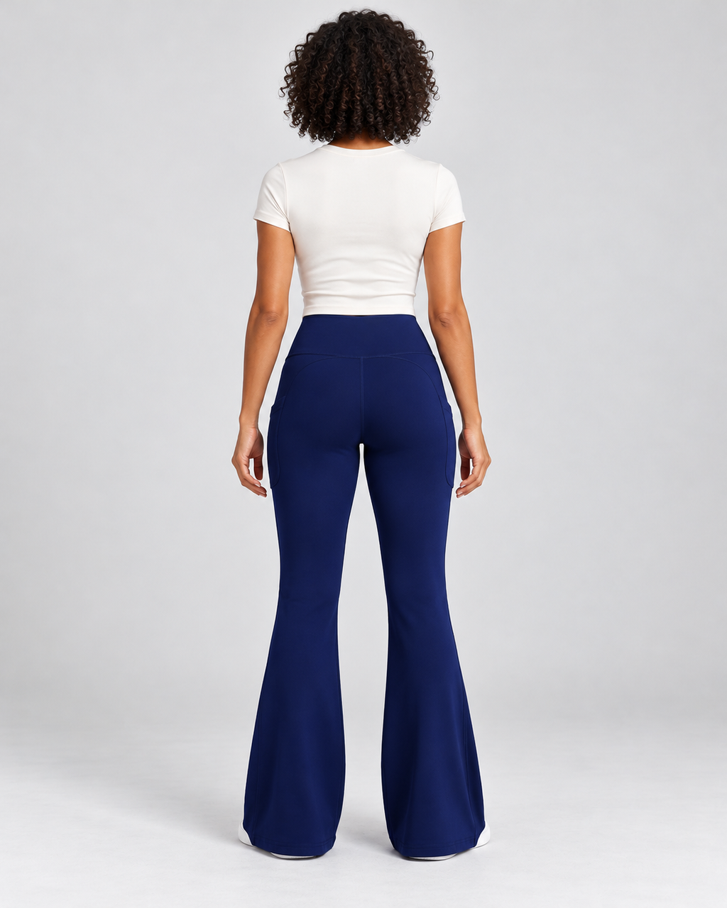 LENA klara navy blue high-waisted flare leggings — back view