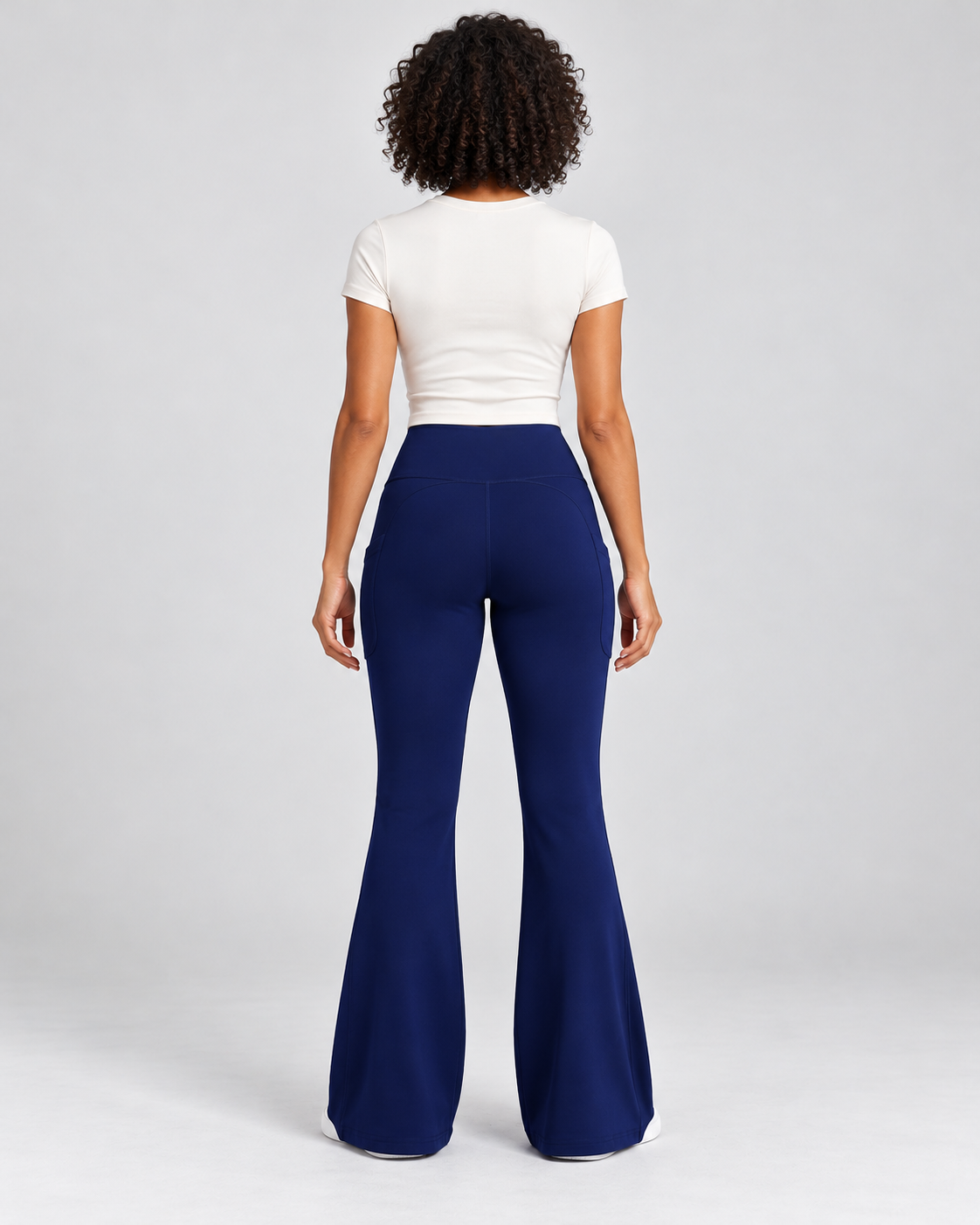LENA klara navy blue high-waisted flare leggings — back view
