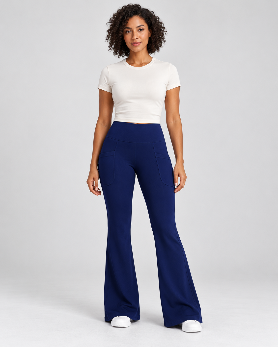 LENA Klara Navy blue high-waisted flare leggings — front view