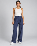 LILA Navy Blue pinstripe tailored pants - front view