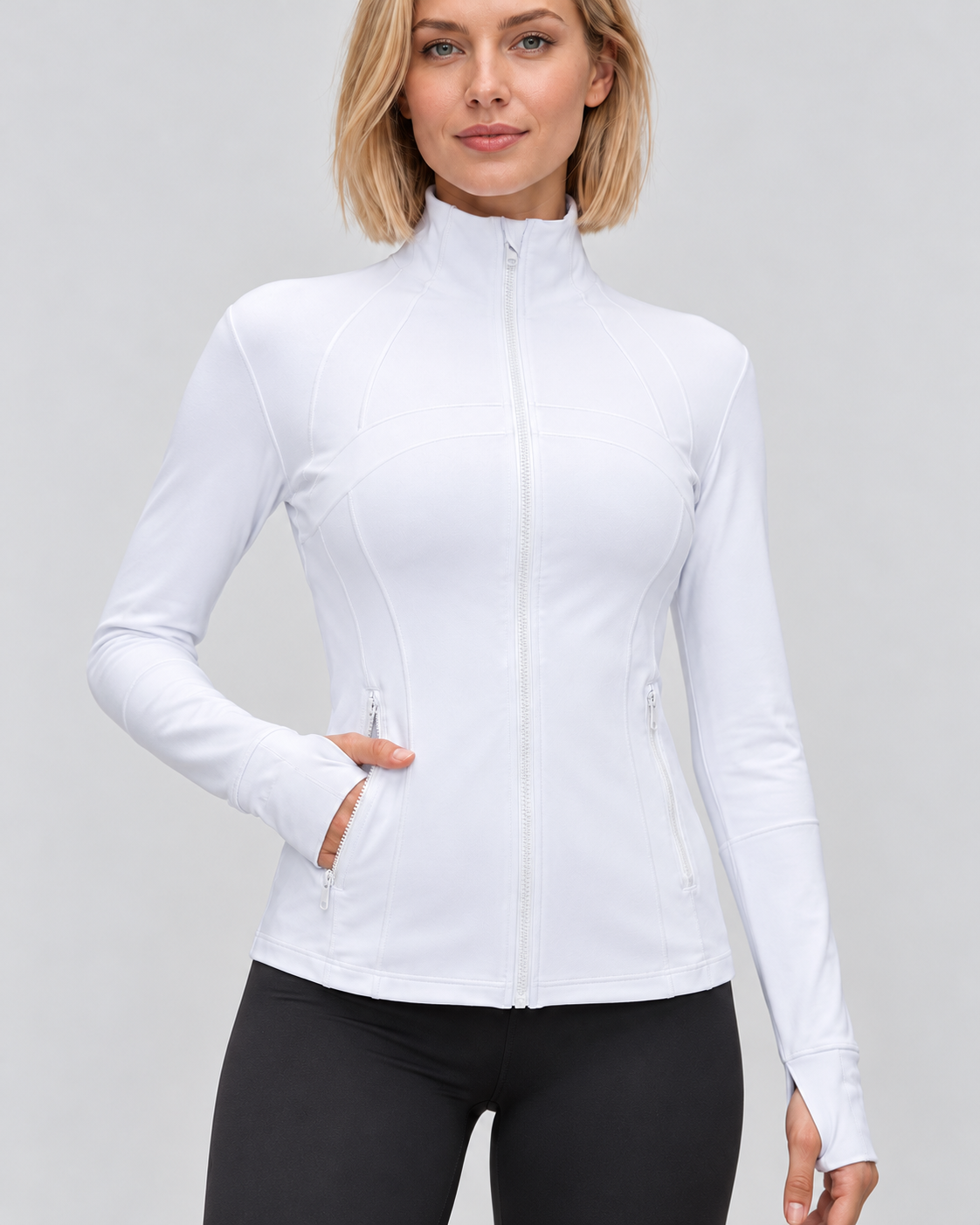 LOU albumin pearlescent white performance jacket — fabric-detail view