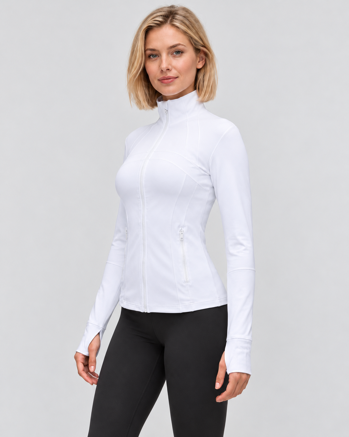 LOU albumin pearlescent white performance jacket — three-quarter view