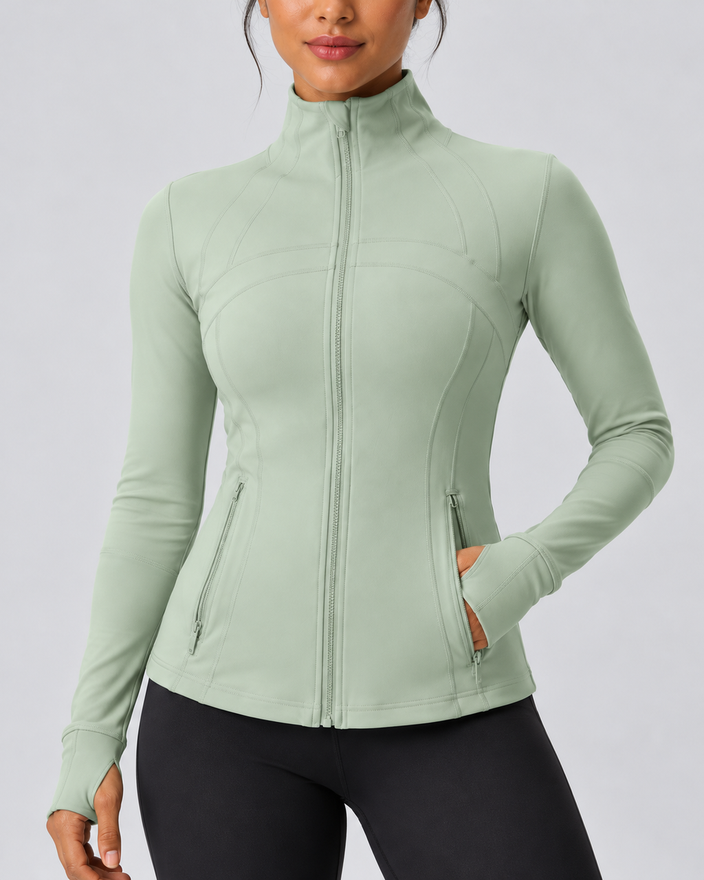 LOU jade green performance jacket — fabric-detail view