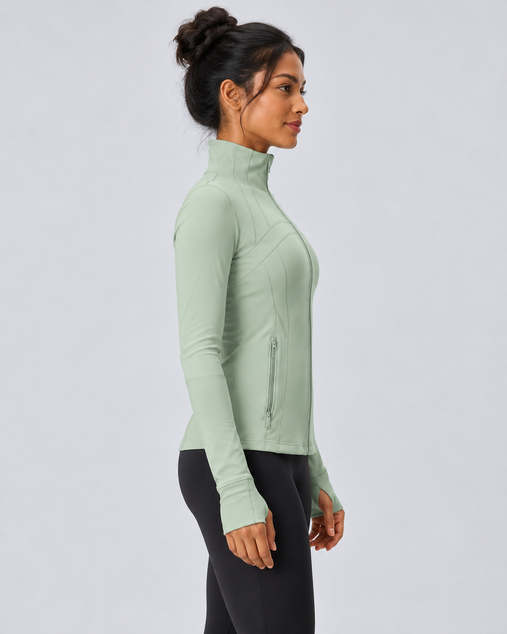 LOU jade green performance jacket — side view