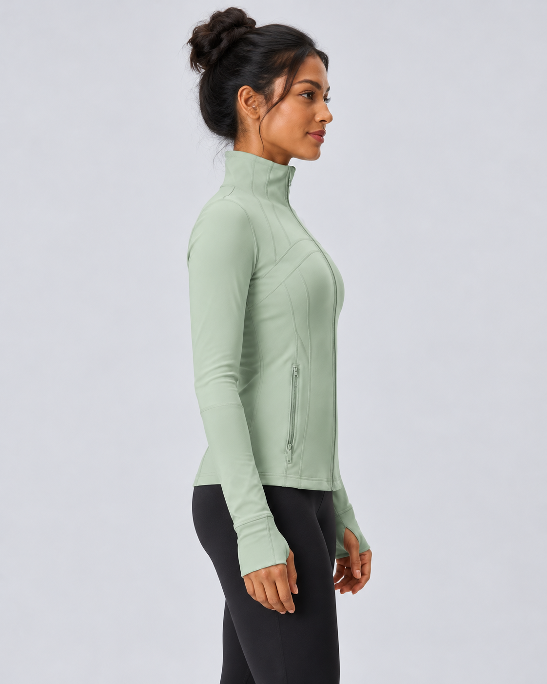 LOU jade green performance jacket — side view