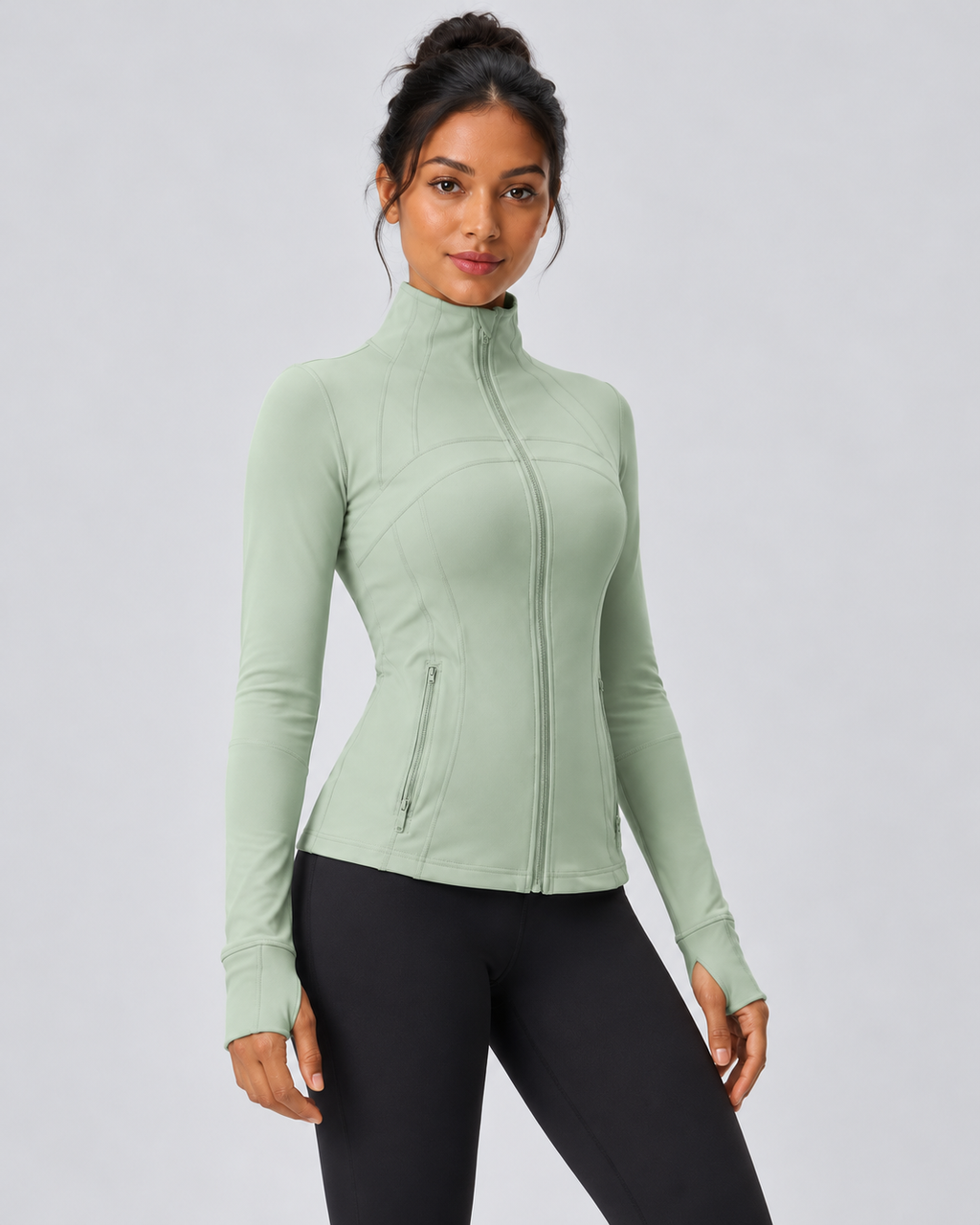 LOU jade green performance jacket — three-quarter view