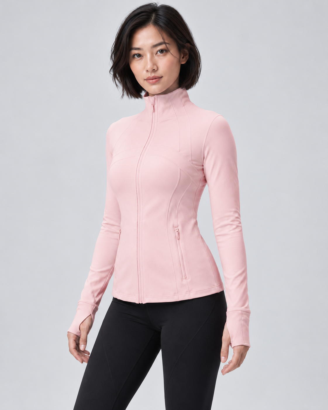 LOU strawberry powder pink performance jacket — three-quarter view