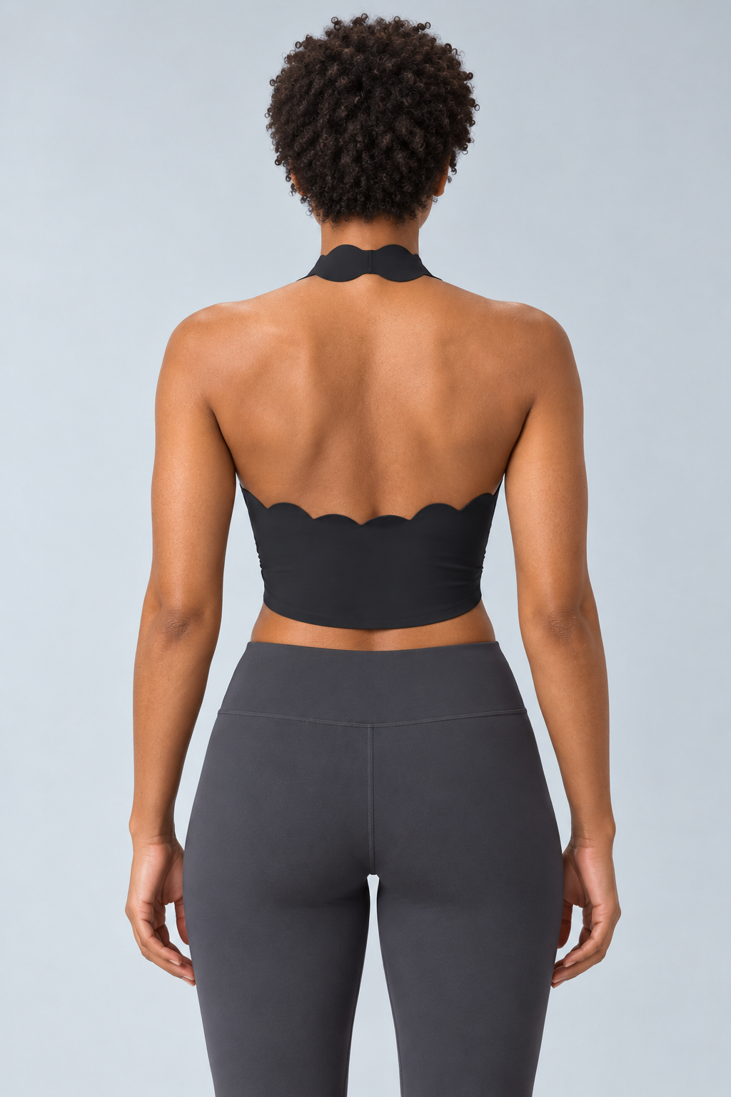 LUNA BLACK halter sports bra - back view