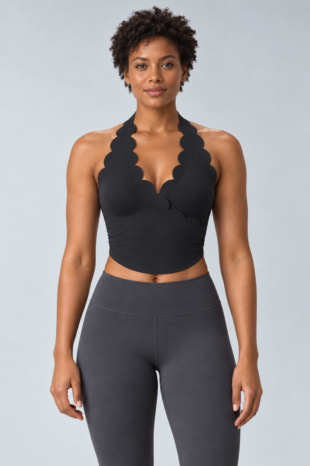LUNA BLACK halter sports bra - front view