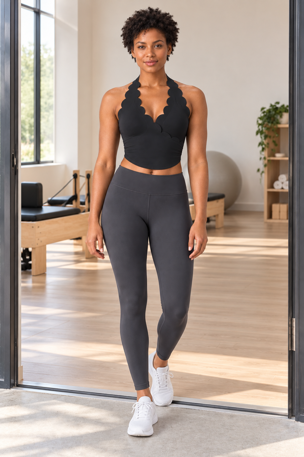 LUNA BLACK halter sports bra - lifestyle view