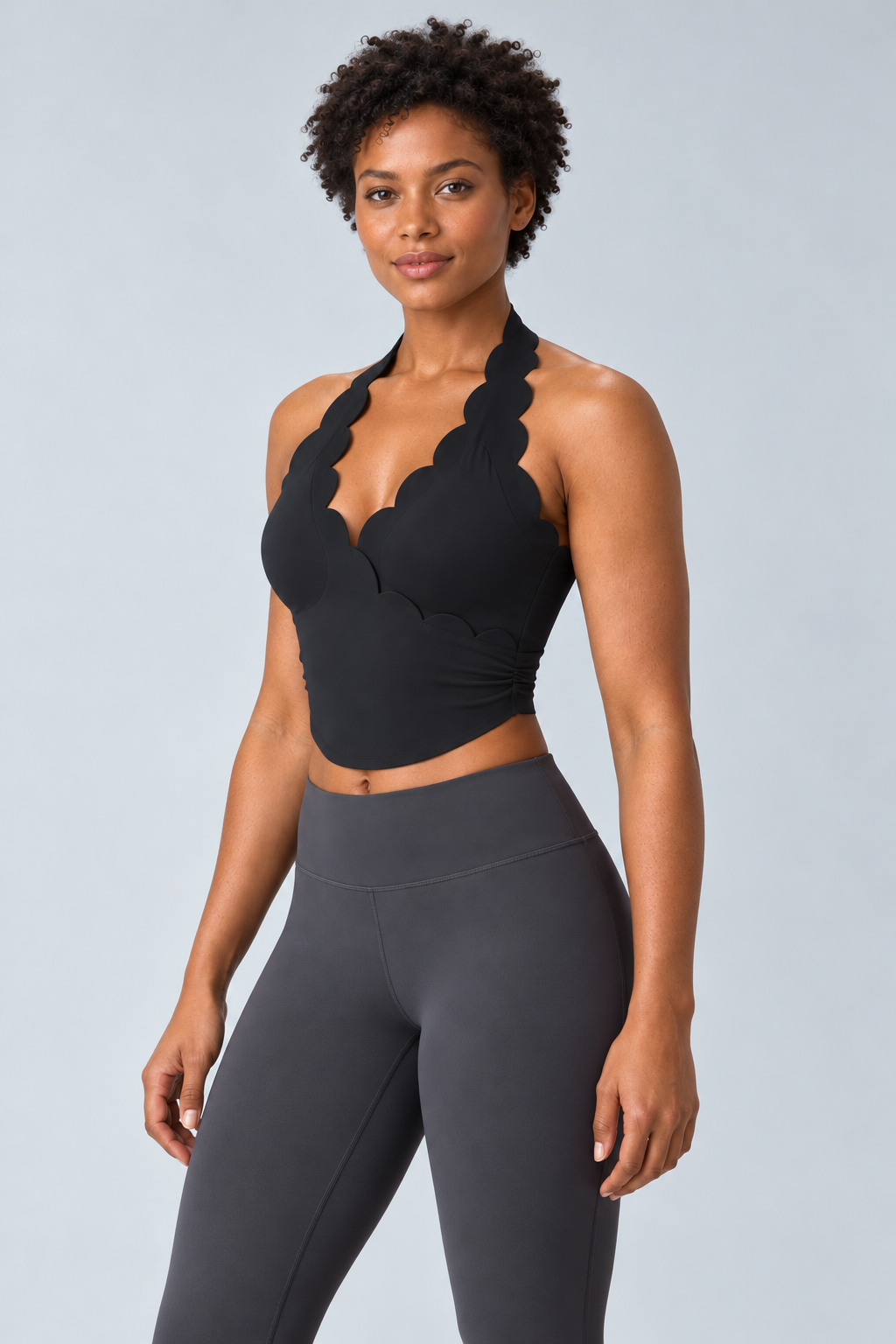 LUNA BLACK halter sports bra - three-quarter view
