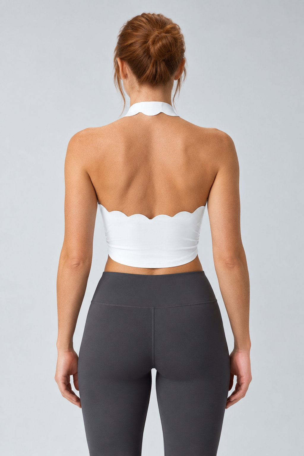 LUNA white halter sports bra - back view