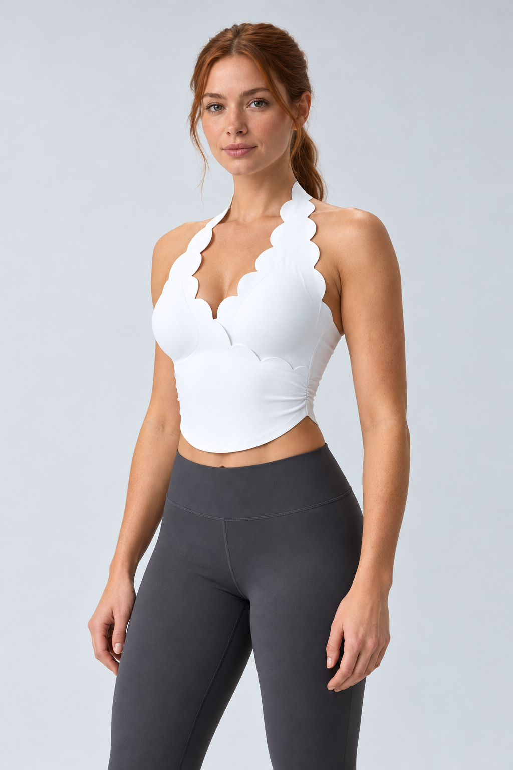 LUNA white halter sports bra - three-quarter view