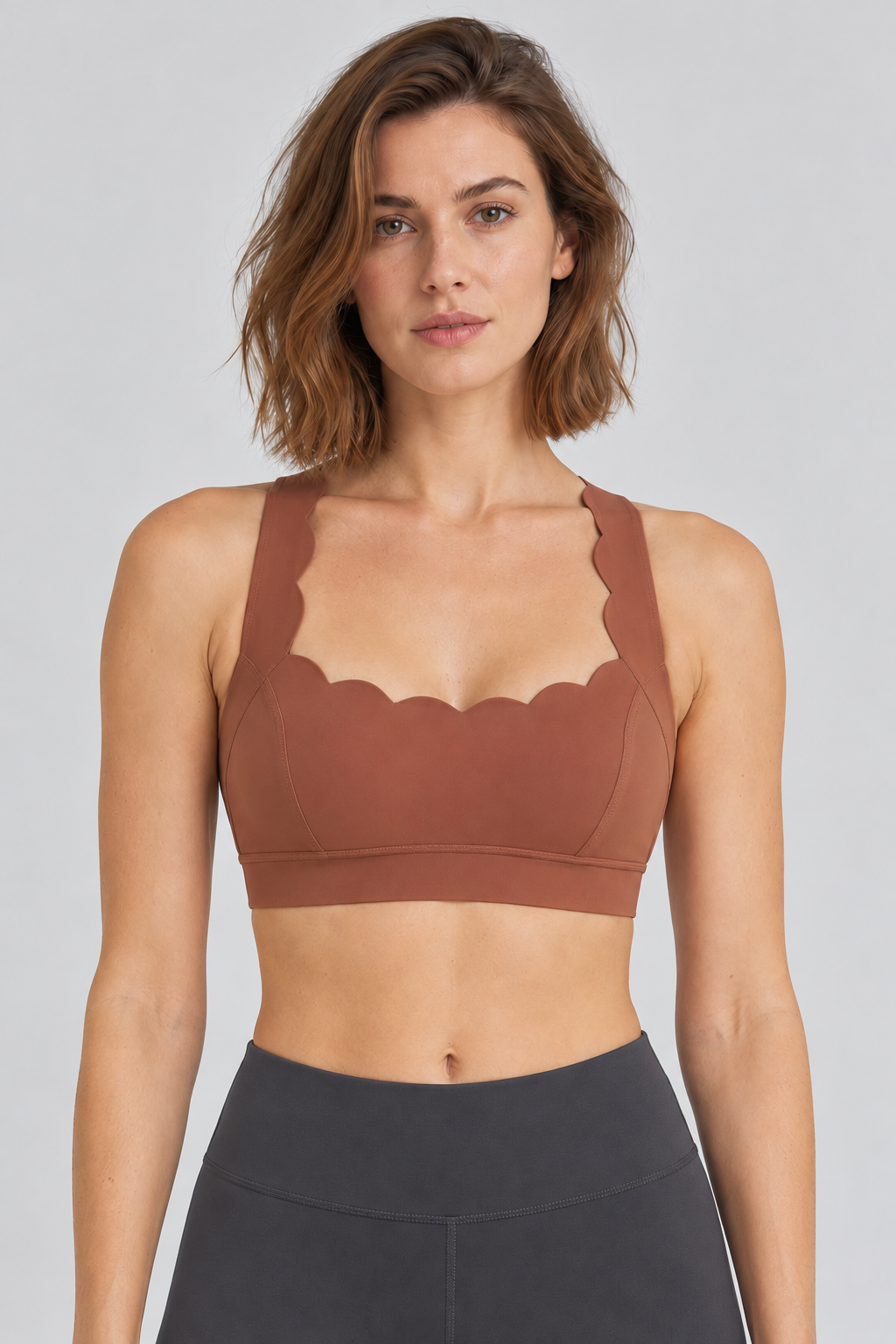 MAE CINNAMON BROWN sports bra - front-closeup view