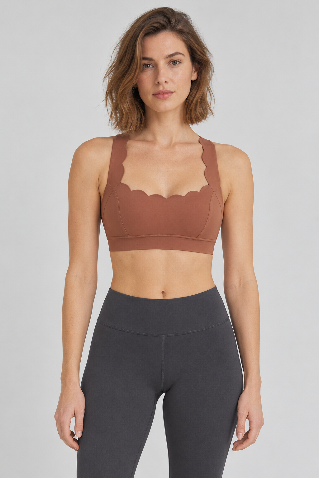 MAE CINNAMON BROWN sports bra - front view