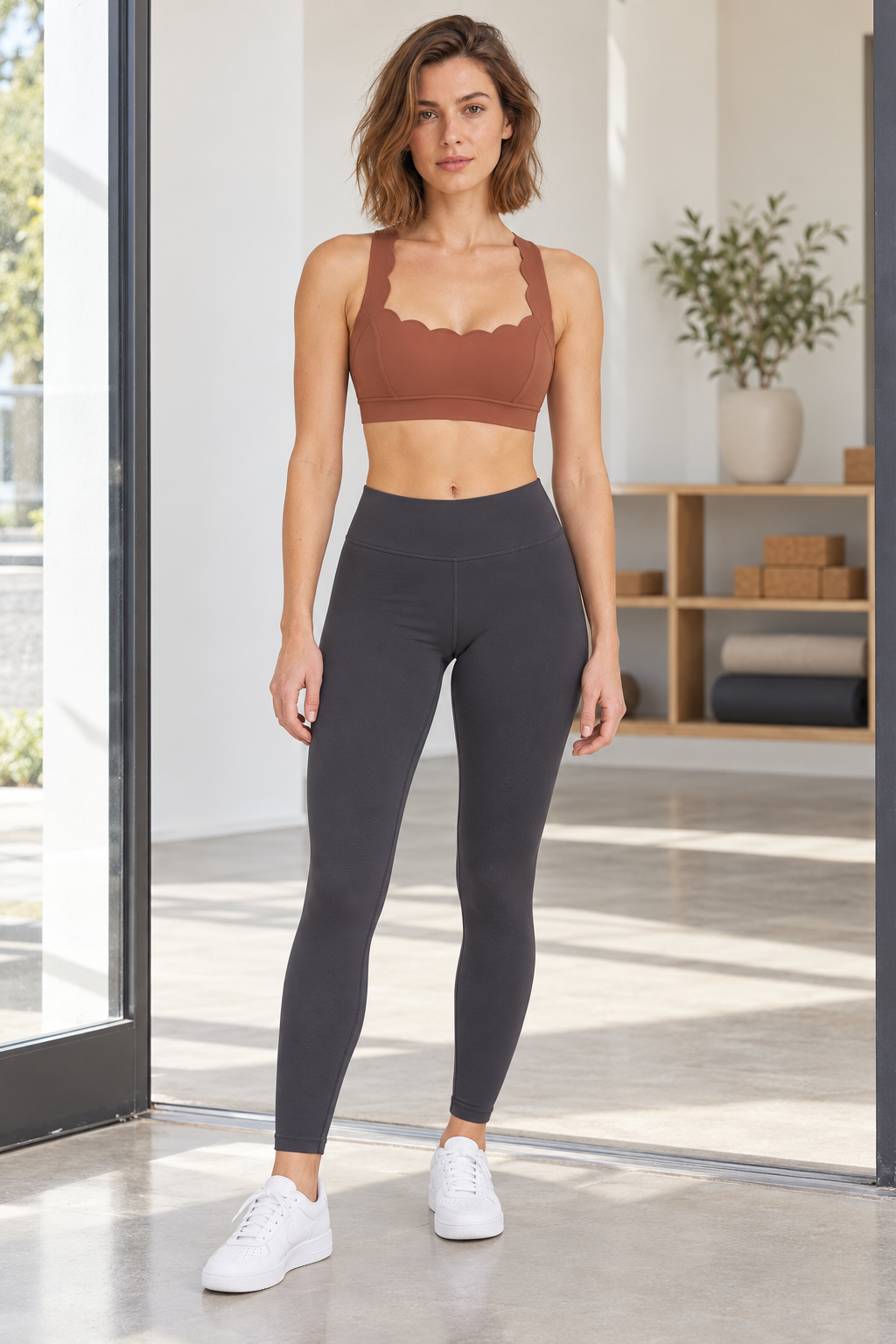 MAE CINNAMON BROWN sports bra - lifestyle view