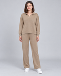 NADIA beige collared pullover and straight-leg trousers - front view