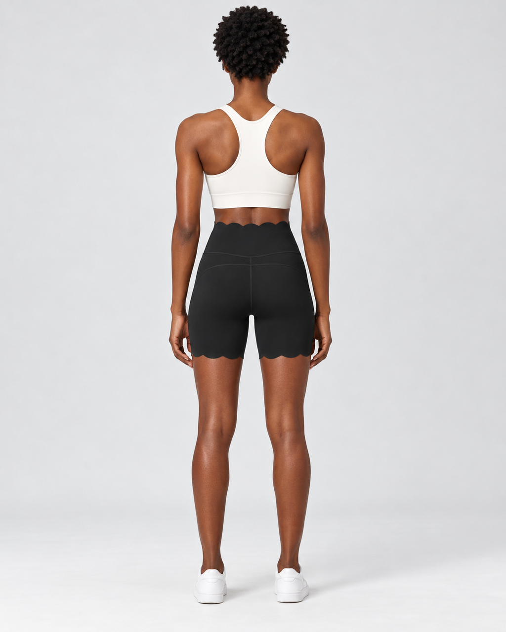 SELMA BLACK scalloped high-waisted biker shorts - back view
