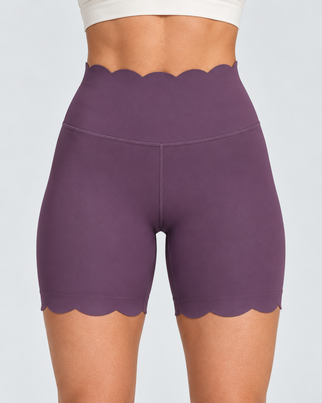 SELMA COMPLEX PURPLE scalloped high-waisted biker shorts - fabric-detail view