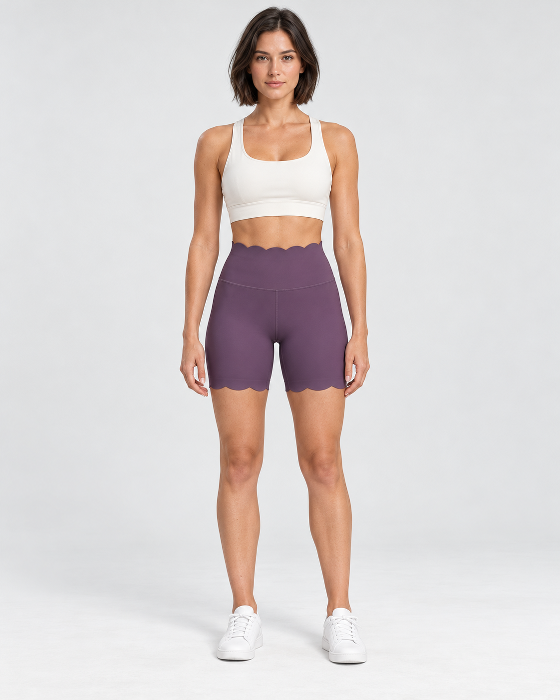 SELMA COMPLEX PURPLE scalloped high-waisted biker shorts - front view