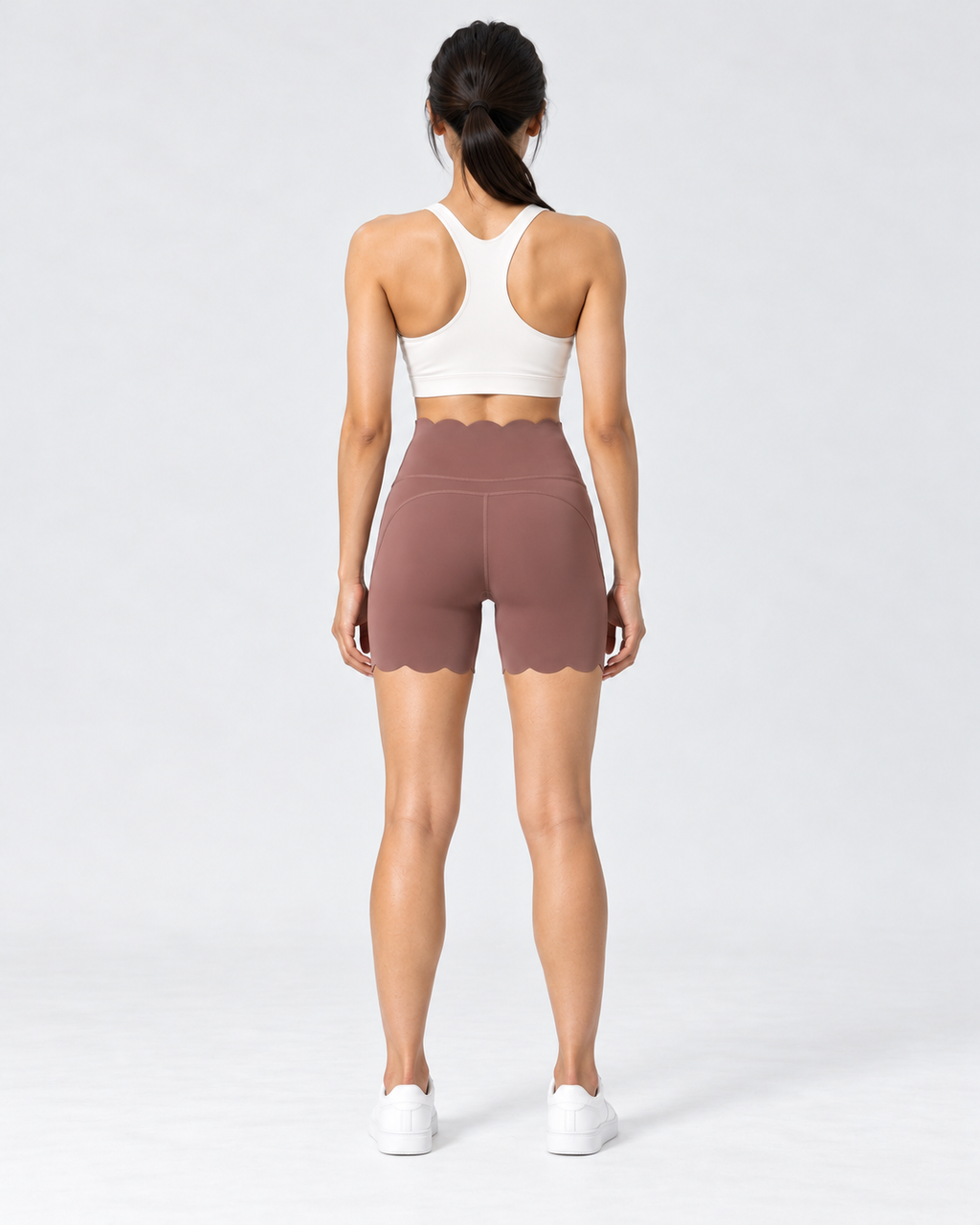 SELMA CORAL JADE scalloped high-waisted biker shorts - back view