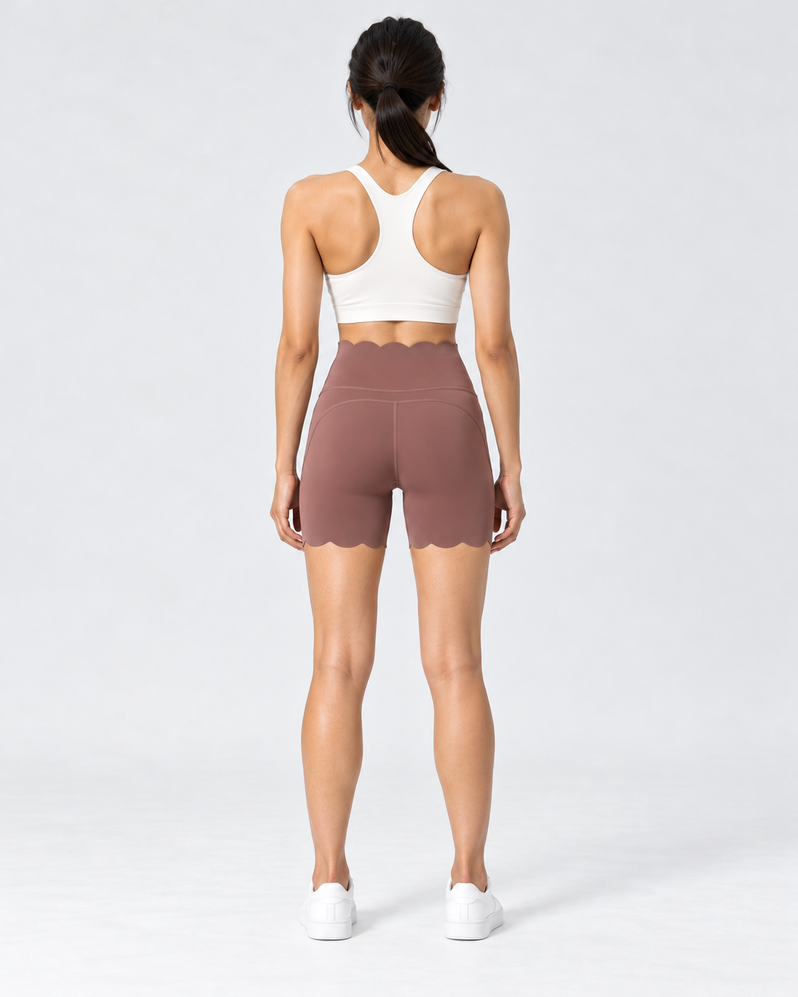SELMA CORAL JADE scalloped high-waisted biker shorts - back view