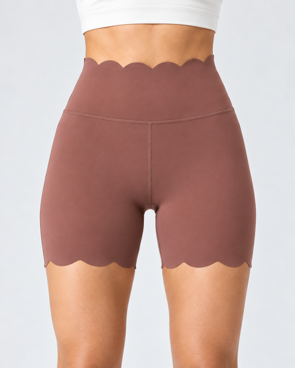 SELMA CORAL JADE scalloped high-waisted biker shorts - fabric-detail view