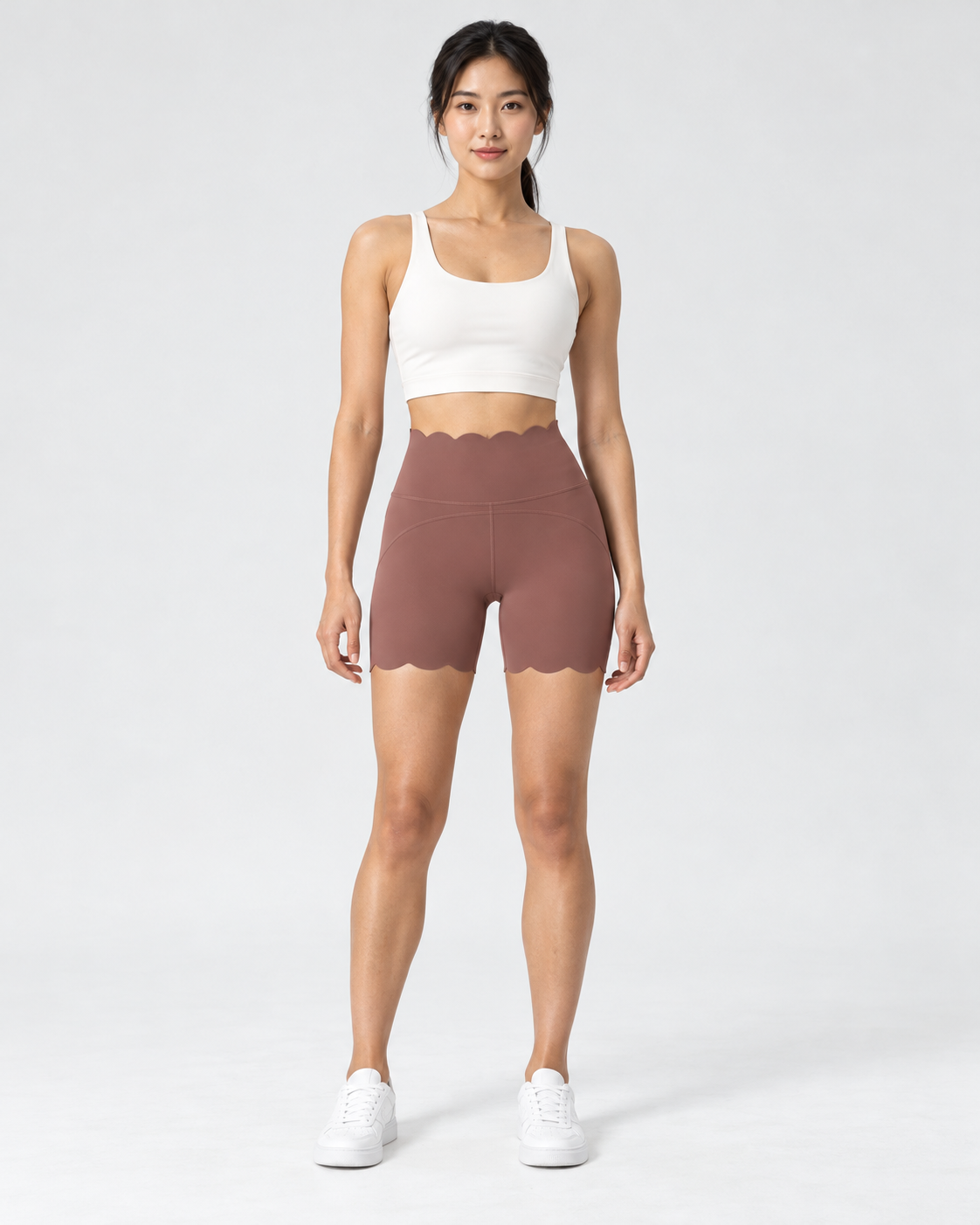 SELMA CORAL JADE scalloped high-waisted biker shorts - front view