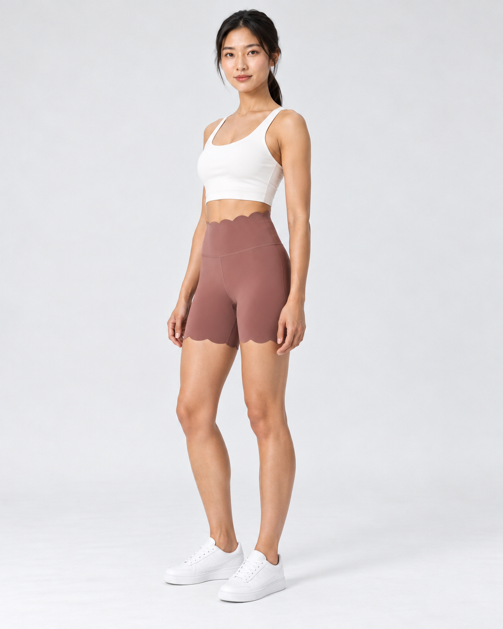 SELMA CORAL JADE scalloped high-waisted biker shorts - three-quarter view