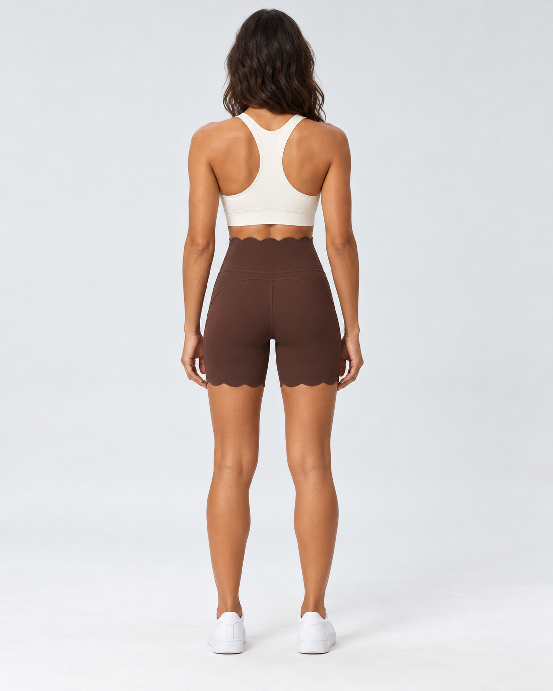 SELMA DISTILLED COFFEE scalloped high-waisted biker shorts - back view