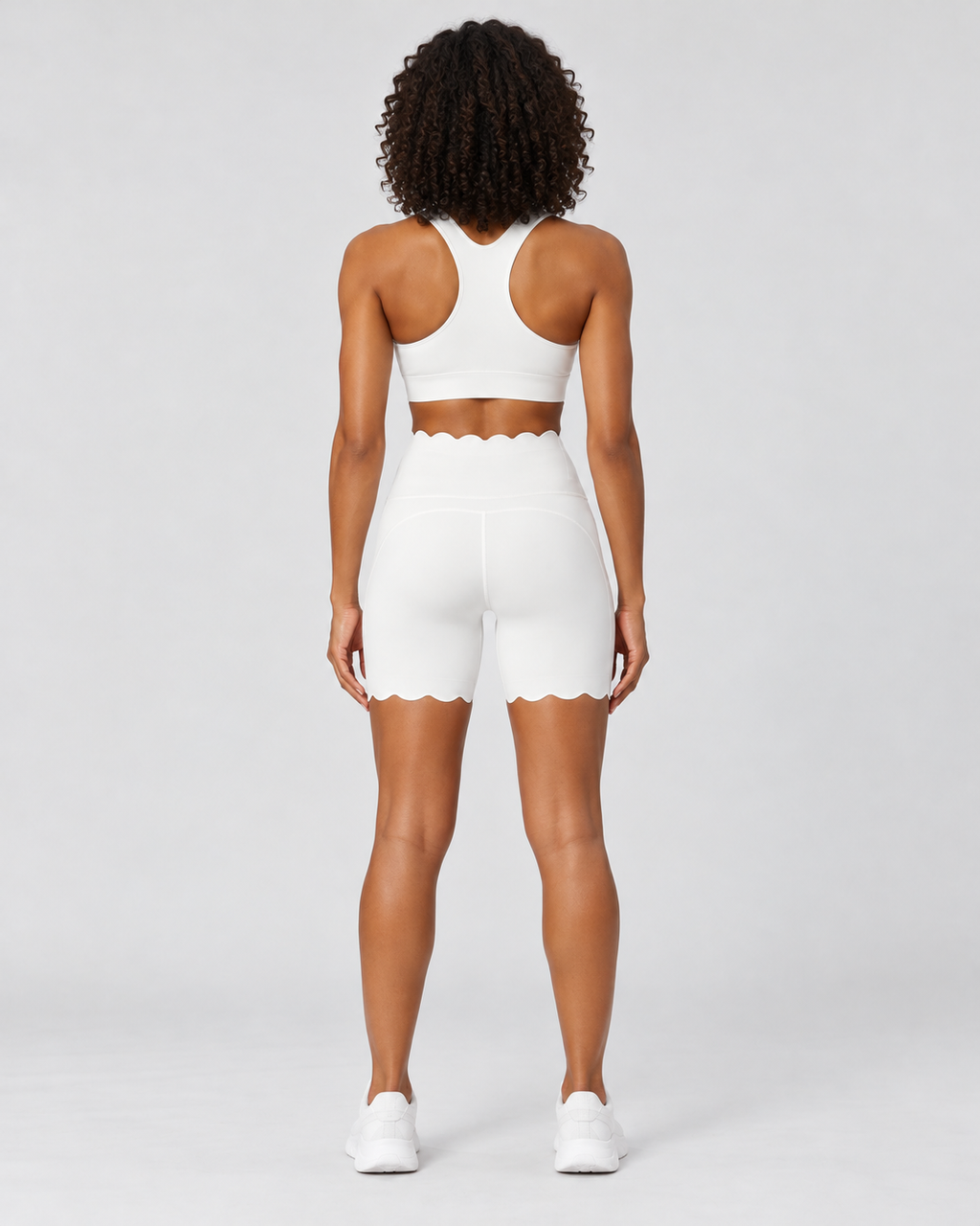 SELMA FAIRY WHITE scalloped high-waisted biker shorts - back view