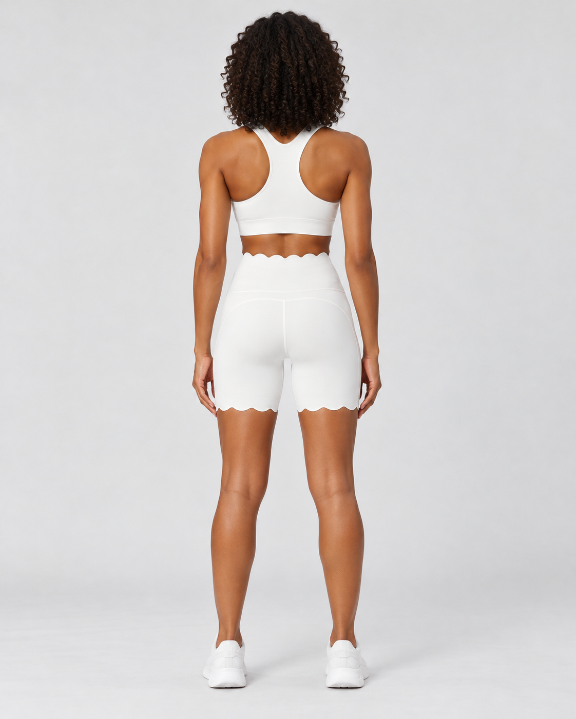 SELMA FAIRY WHITE scalloped high-waisted biker shorts - back view