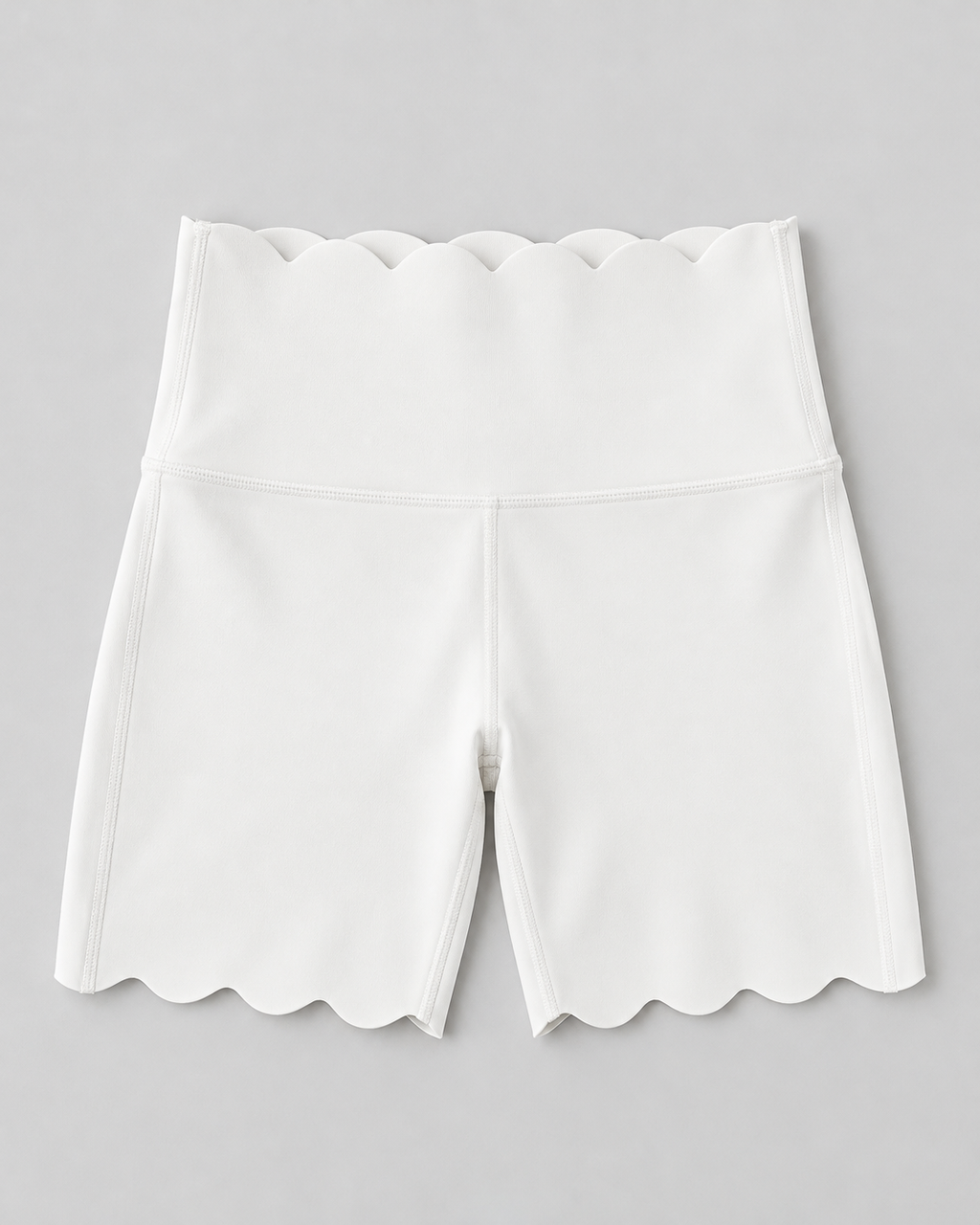 SELMA FAIRY WHITE scalloped high-waisted biker shorts - fabric-detail view