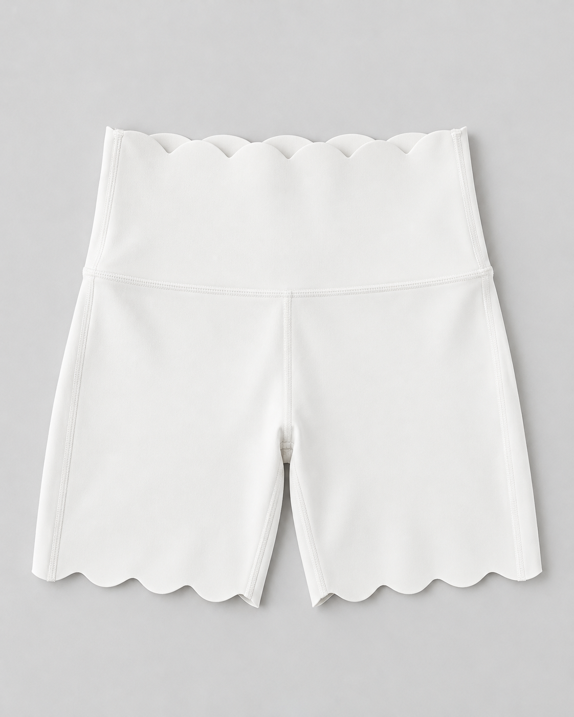 SELMA FAIRY WHITE scalloped high-waisted biker shorts - fabric-detail view