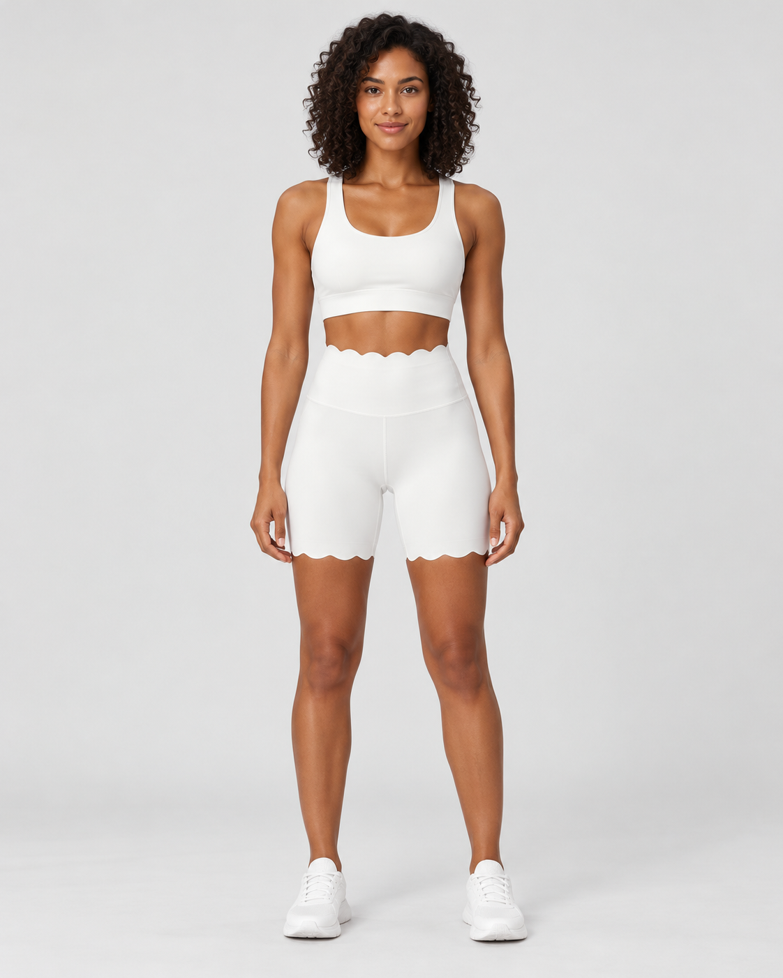 SELMA FAIRY WHITE scalloped high-waisted biker shorts - front view