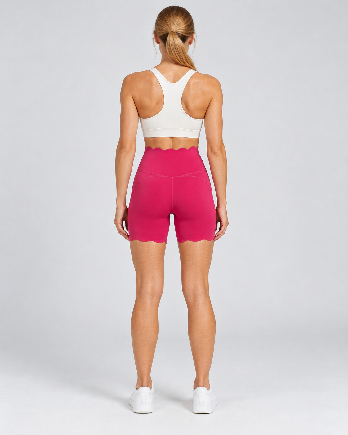 SELMA ROSY RED scalloped high-waisted biker shorts - back view