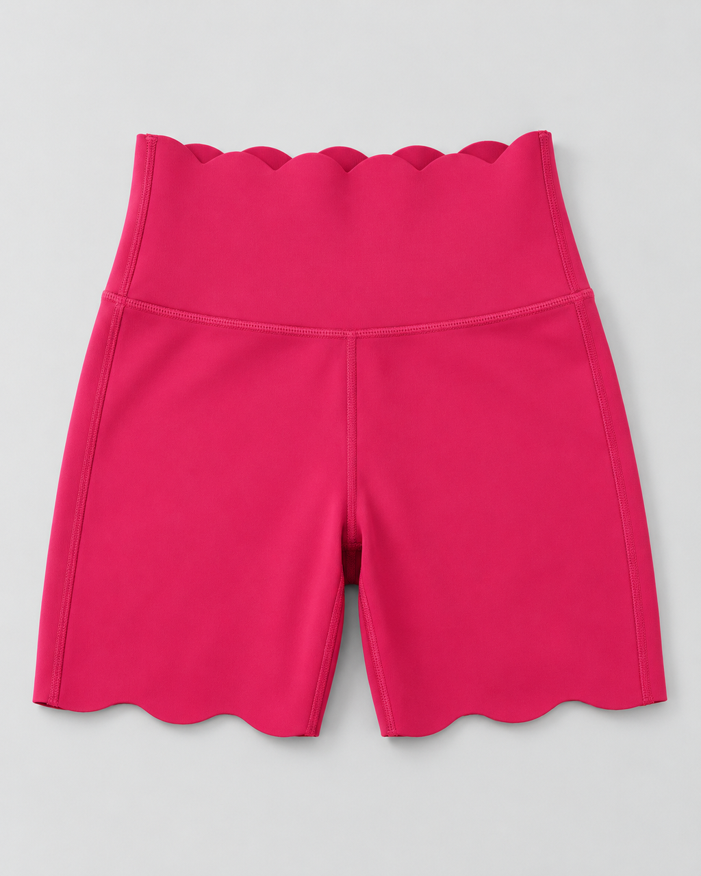 SELMA ROSY RED scalloped high-waisted biker shorts - fabric-detail view
