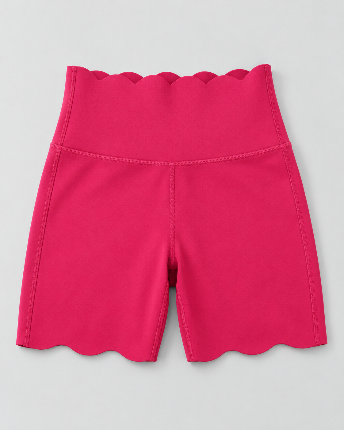 SELMA ROSY RED scalloped high-waisted biker shorts - fabric-detail view