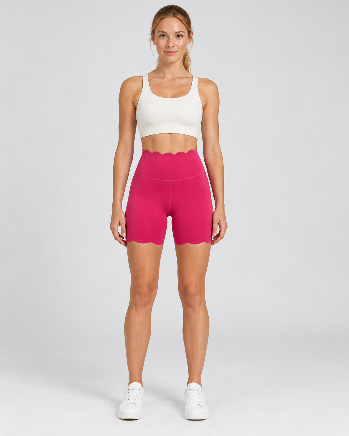 SELMA ROSY RED scalloped high-waisted biker shorts - front view