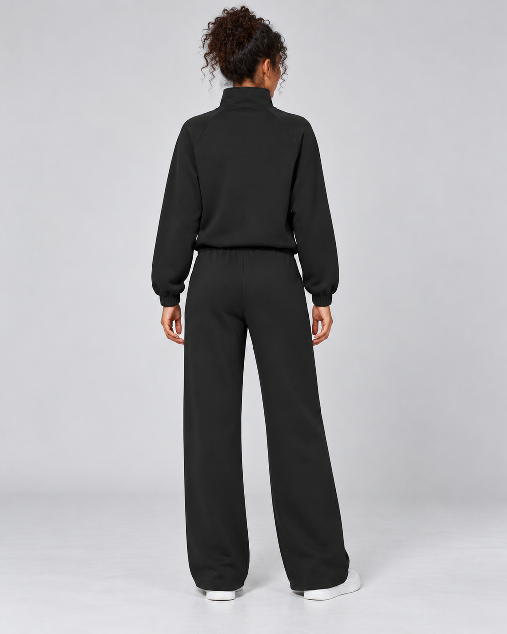SOFI half zip sweatshirt and wide leg trousers set - black - back