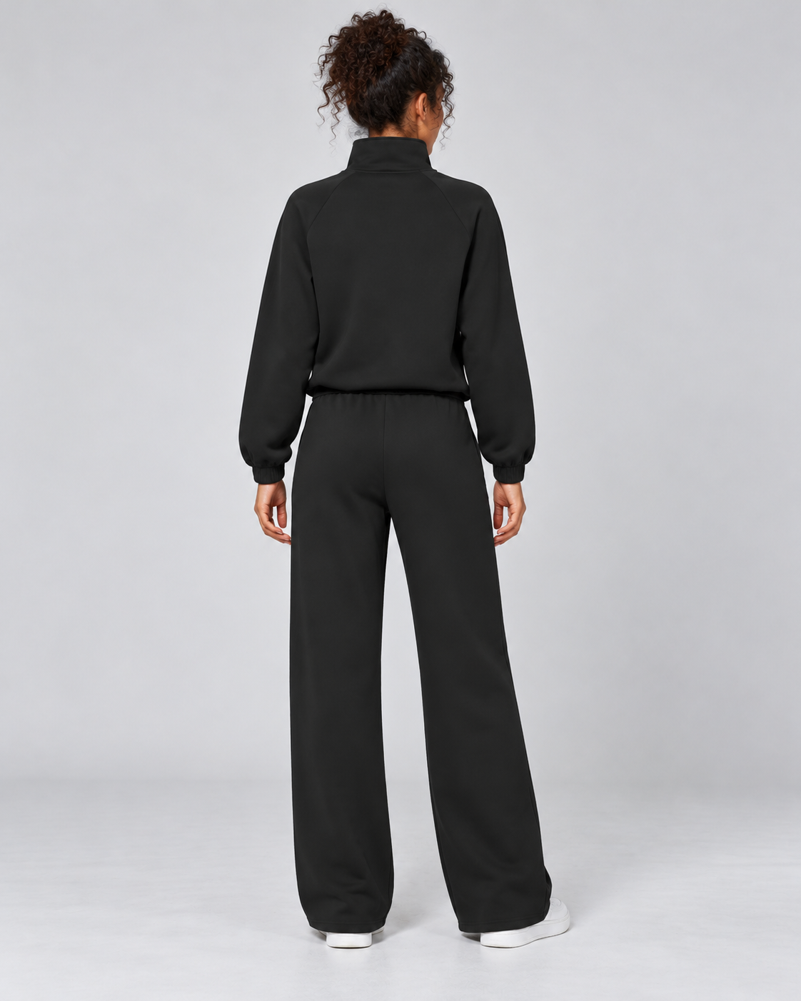 SOFI half zip sweatshirt and wide leg trousers set - black - back