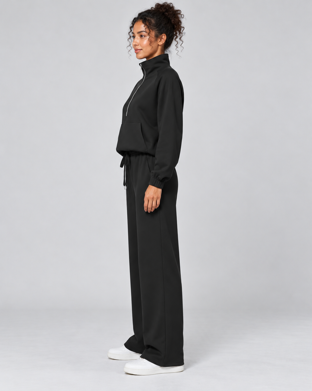 SOFI half zip sweatshirt and wide leg trousers set - black - side